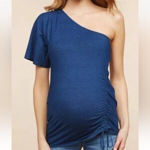 NWT Jessica Simpson Maternity Blue One Shoulder Side Tie Top Small